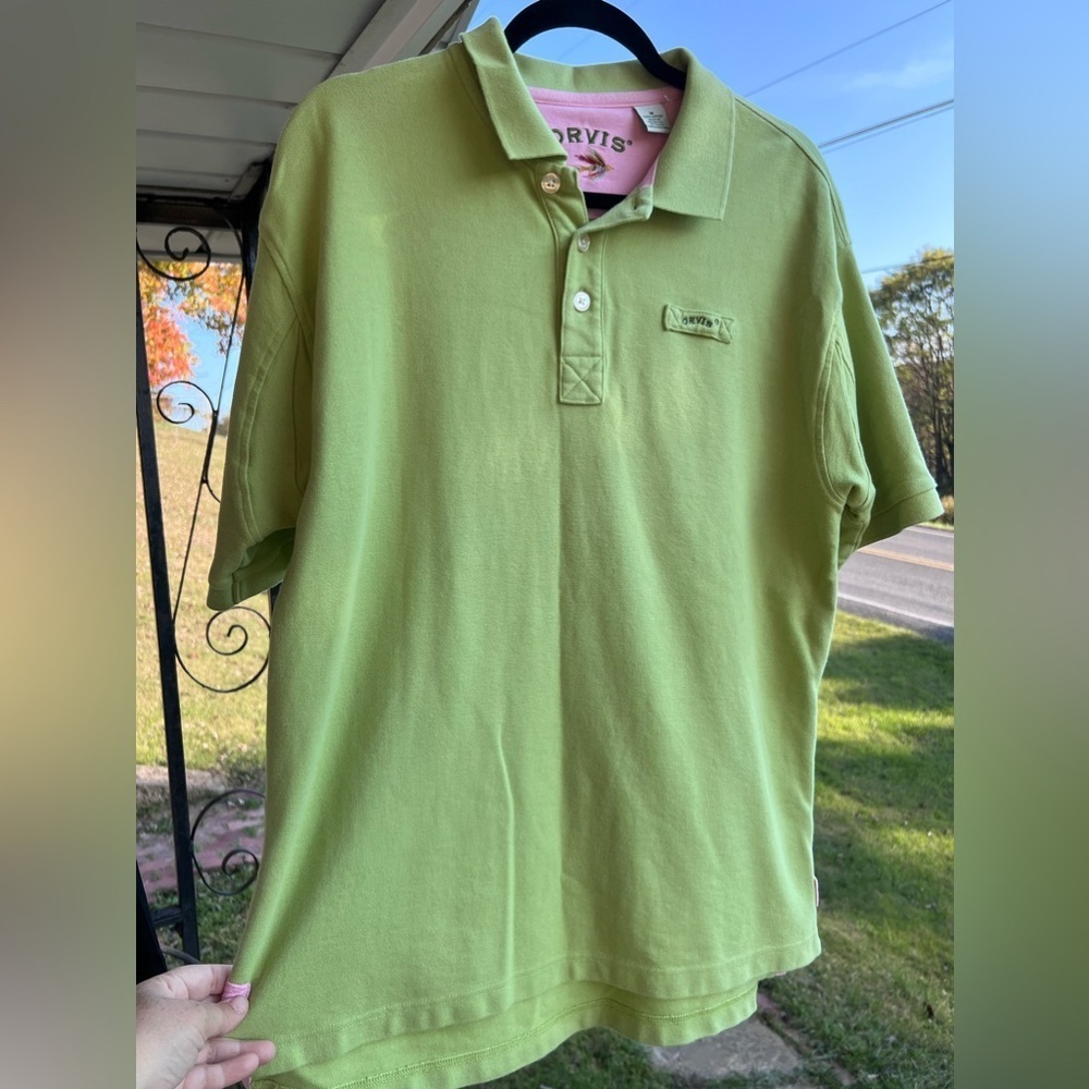 Orvis Embroidered Fly Fishing Polo Lime Green/pink Men's Size Medium